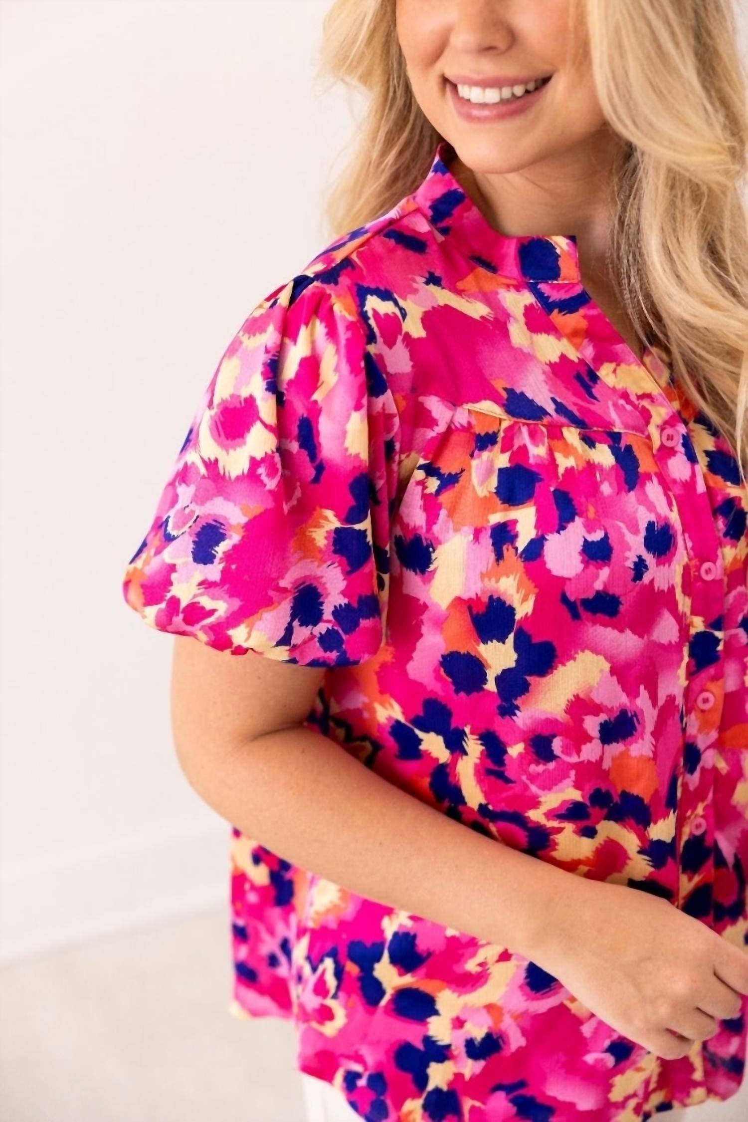 Grace + Emma - Button-up Short Sleeve Blouse