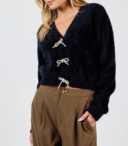 Sadie & Sage - Cardigan With Rhinestone Bows Top