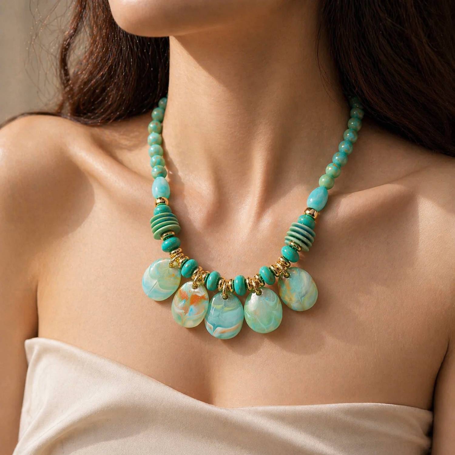 Merveille - Women's Stone Beaded Charm Statement Necklace