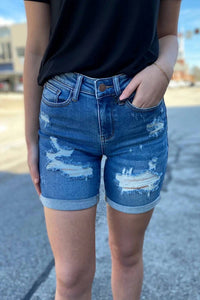 Judy Blue - Women's Olivia Mid Length High Waist Destroyed Shorts