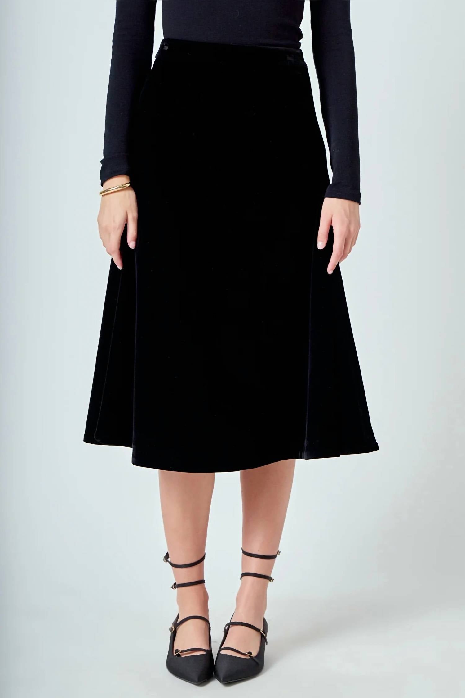 English Factory Velvet Circle Midi Skirt in black - women's skirt - view 4