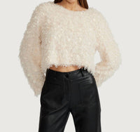 MABLE Erna Fringe Sweater Top in cream - women's sweater