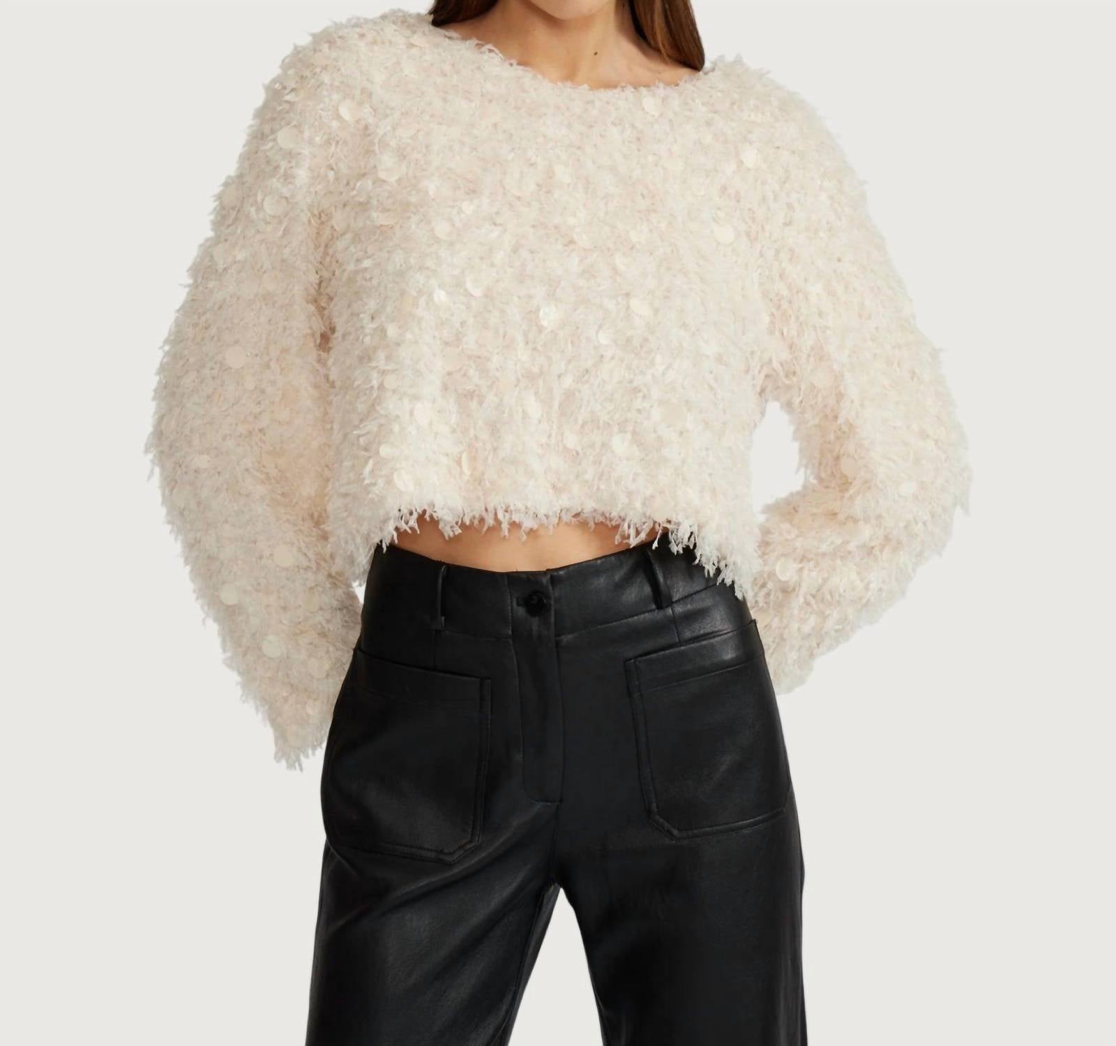 MABLE Erna Fringe Sweater Top in cream - women's sweater