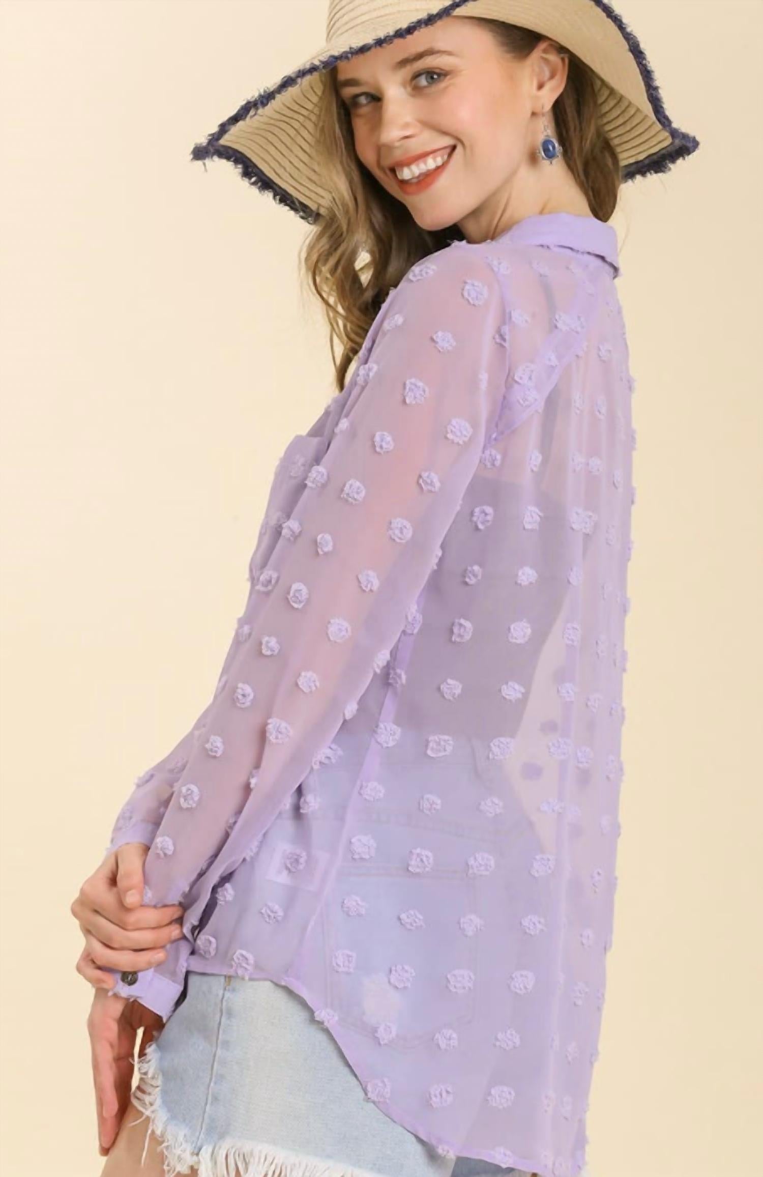Umgee - Sheer Button Down Swiss Dot Shirt