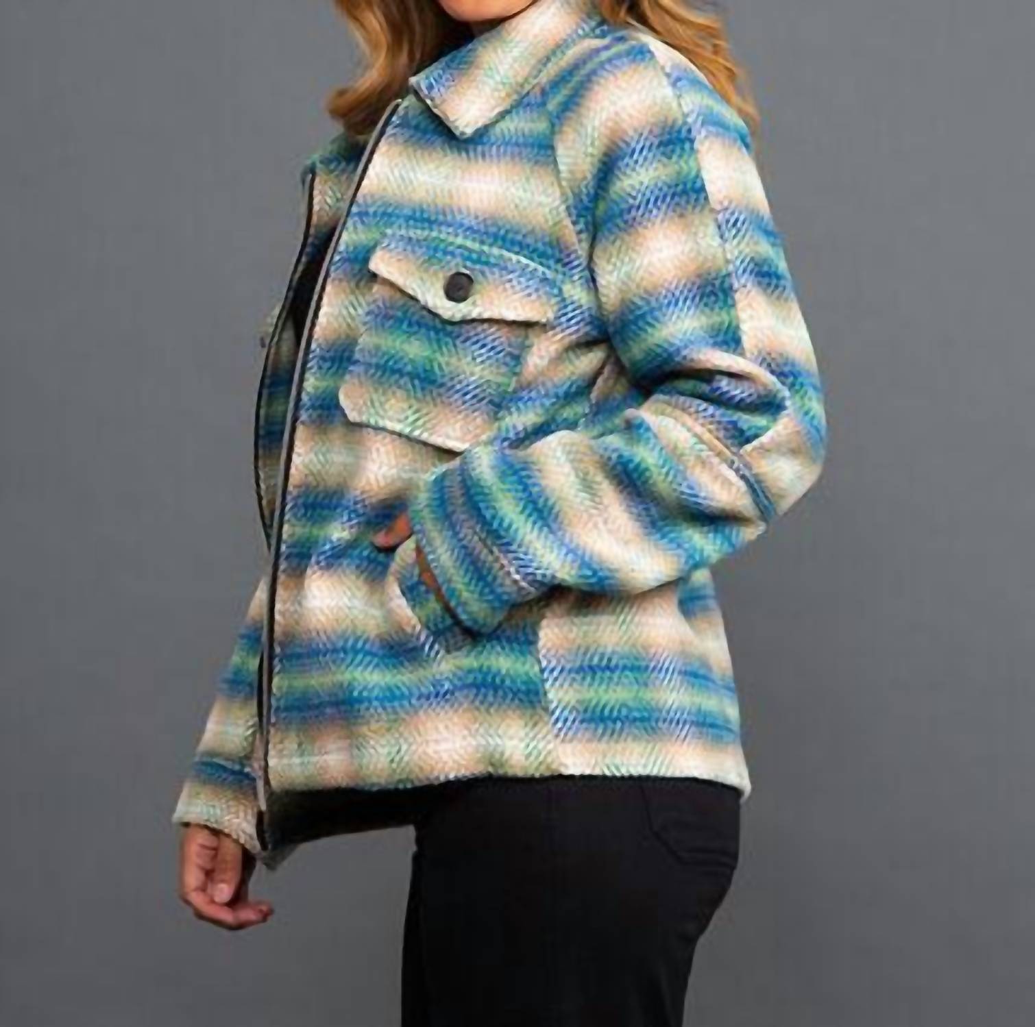 Papa Fashions - Plaid Tweed Zip Up Jacket