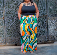 The Sang - Wide Leg Multi-color Pants - Plus Size