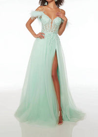 Alyce Paris - Long chiffon strapless rhinestone Gown