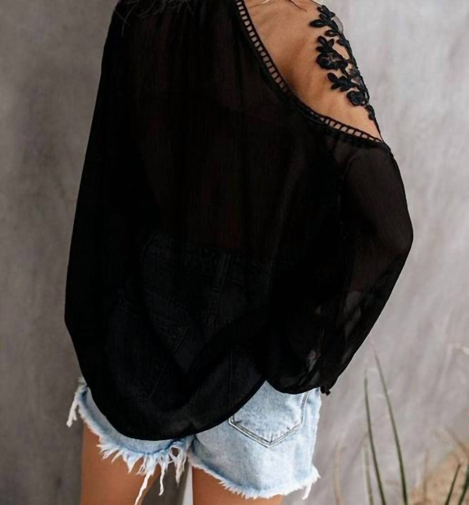 Tracie's Midnight Bloom Lace Blouse in black - women's blouse - alternate view