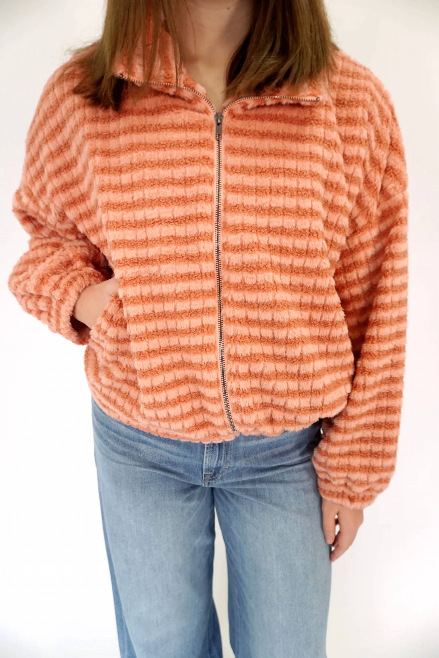 Buttermelon - Rowan Stripe Plush Zip-up Jacket