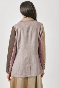 mystree Mixed Plaid Double Breast Jacket in berry mocha - women's jacket - alternate view