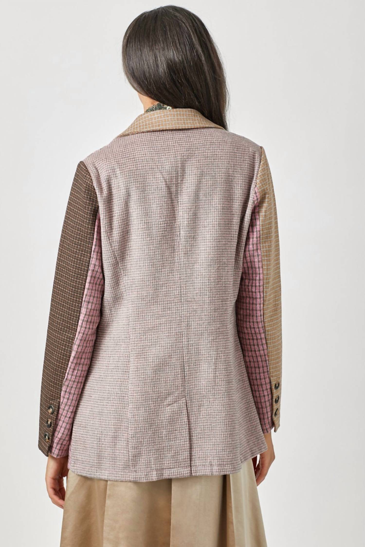 mystree Mixed Plaid Double Breast Jacket in berry mocha - women's jacket - alternate view
