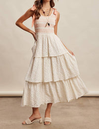Listicle - Smocked Tie Shoulder Lace Maxi Dress