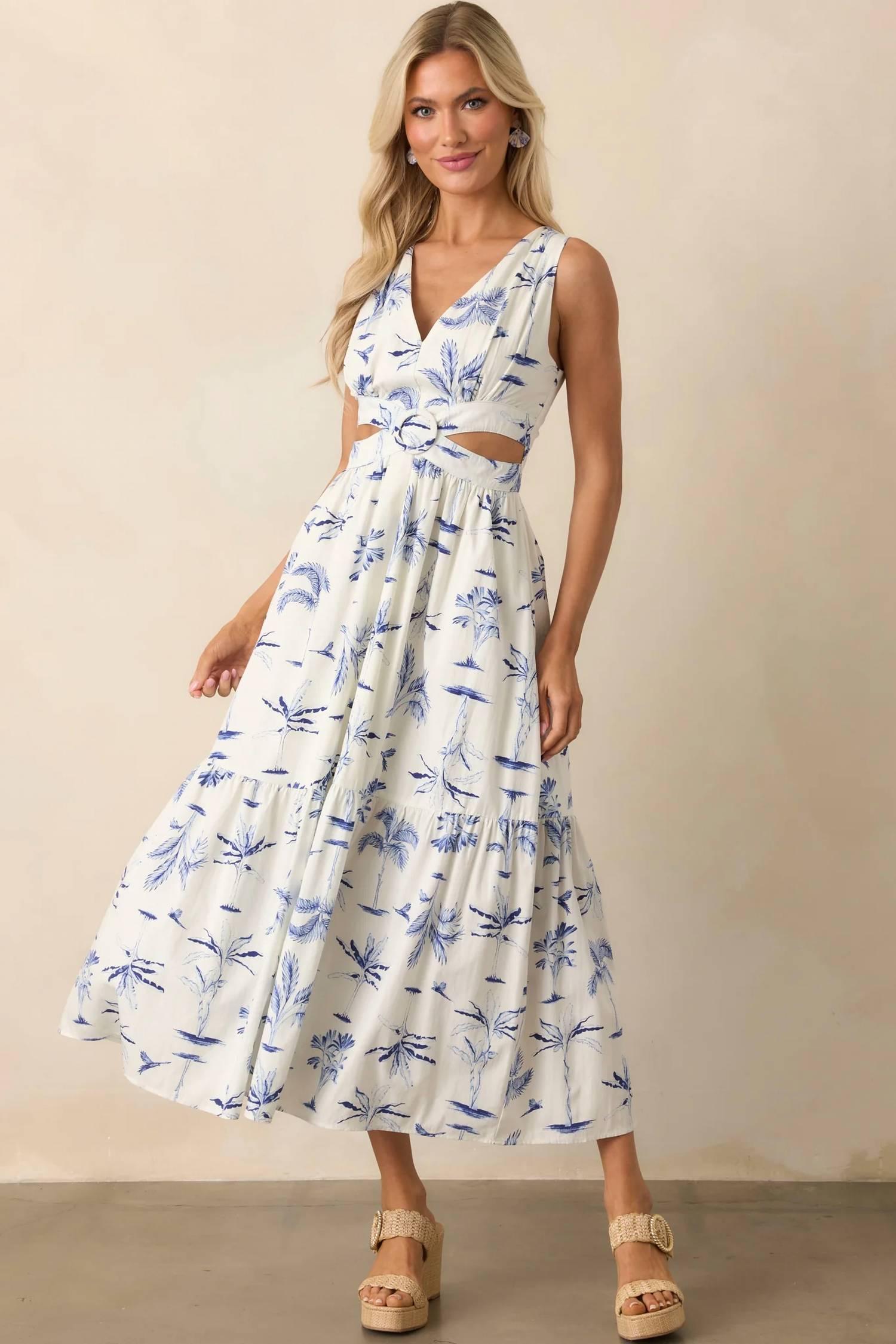 Dress Forum - Palm Tree Print Cut-out Maxi Dress