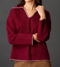 Before You - Blanket Stitch V-neck Sweater