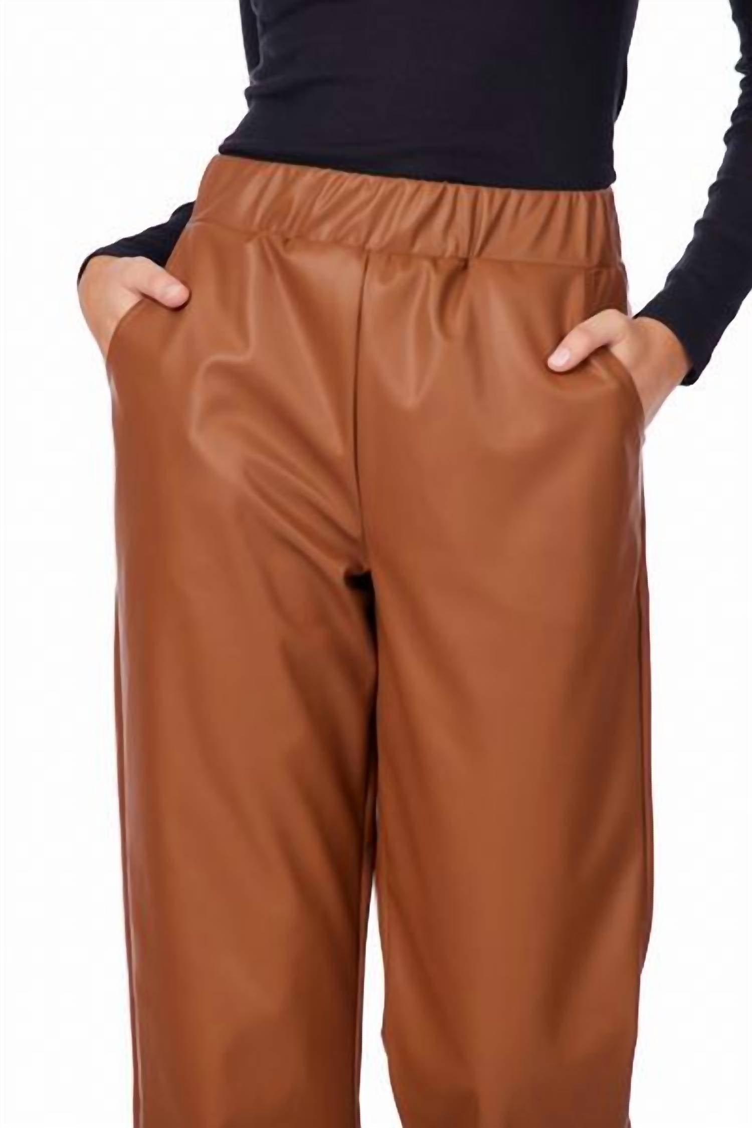 mudpie Ballard Leather Pants in tan - women's pants - detail view