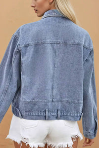 Wisteria Lane - Women's Studded Cropped Washed Denim Jacket