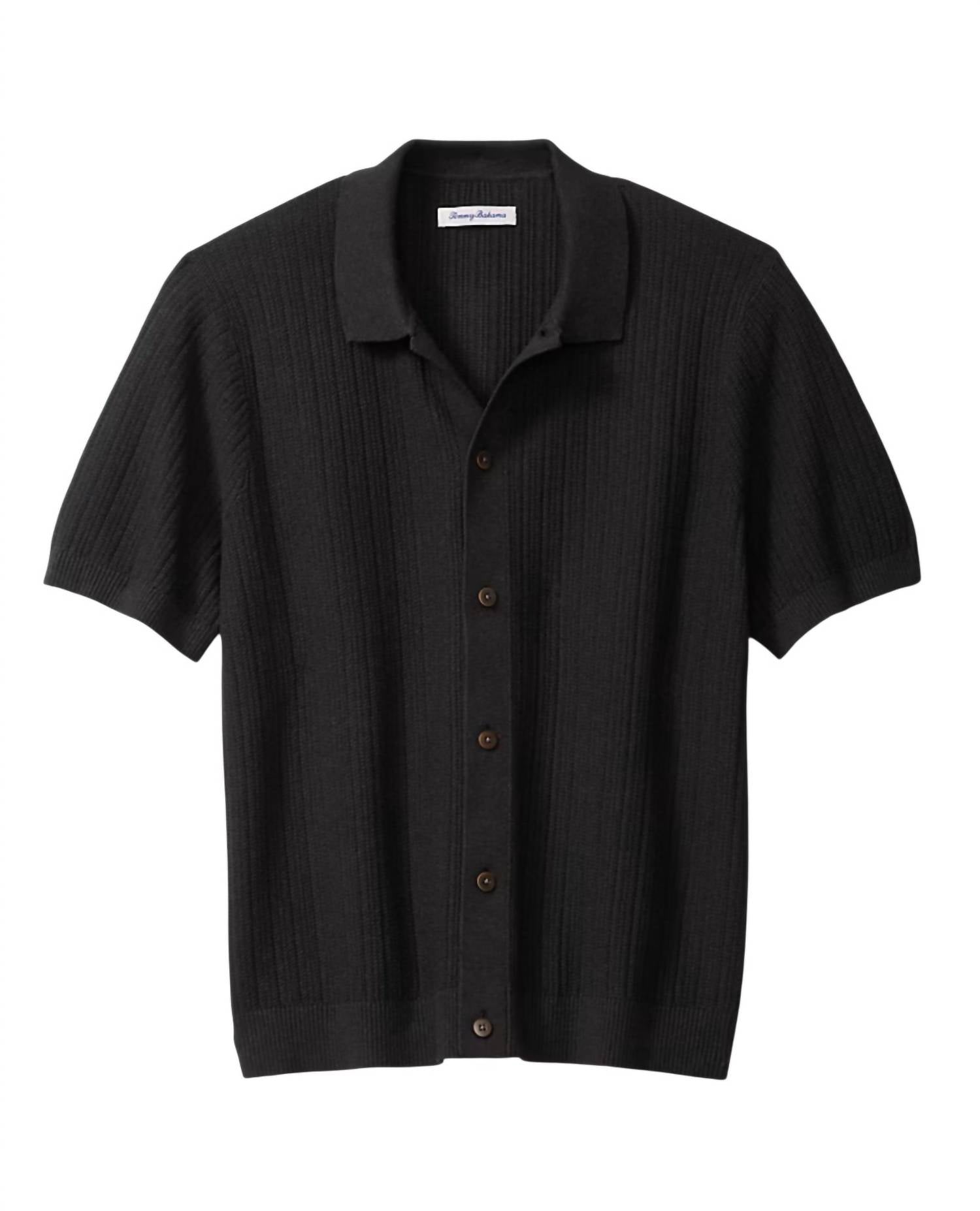 TOMMY BAHAMA Villa View Button Front Polo in black heather - men's shirt - alternate view