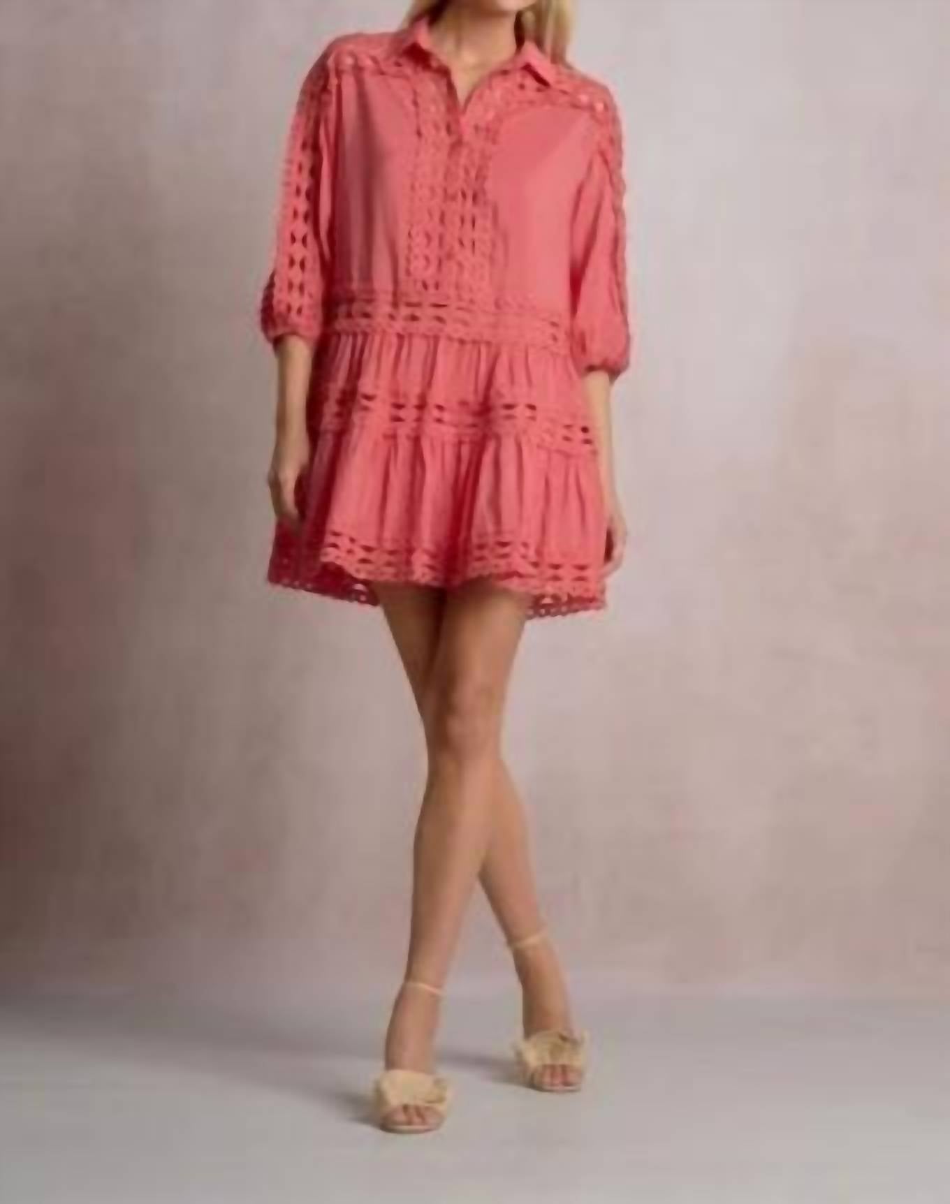 Elan - Quarter Sleeve Collared Mini Dress