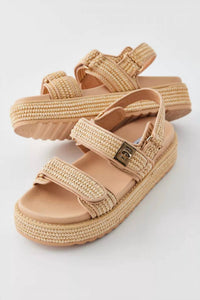 STEVE MADDEN Women's Big Mona Chunky Platform Sandal in natural raffia - women's sandal - detail view