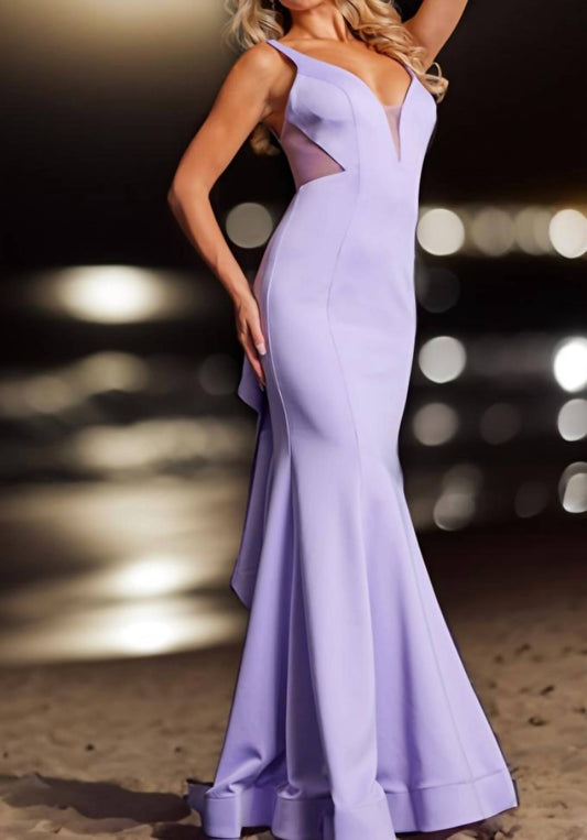 Jovani - V-neck Elegant Maxi Prom Gown