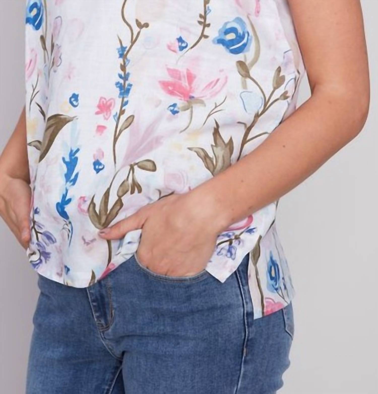 Charlie B - Pastel Border Linen Top