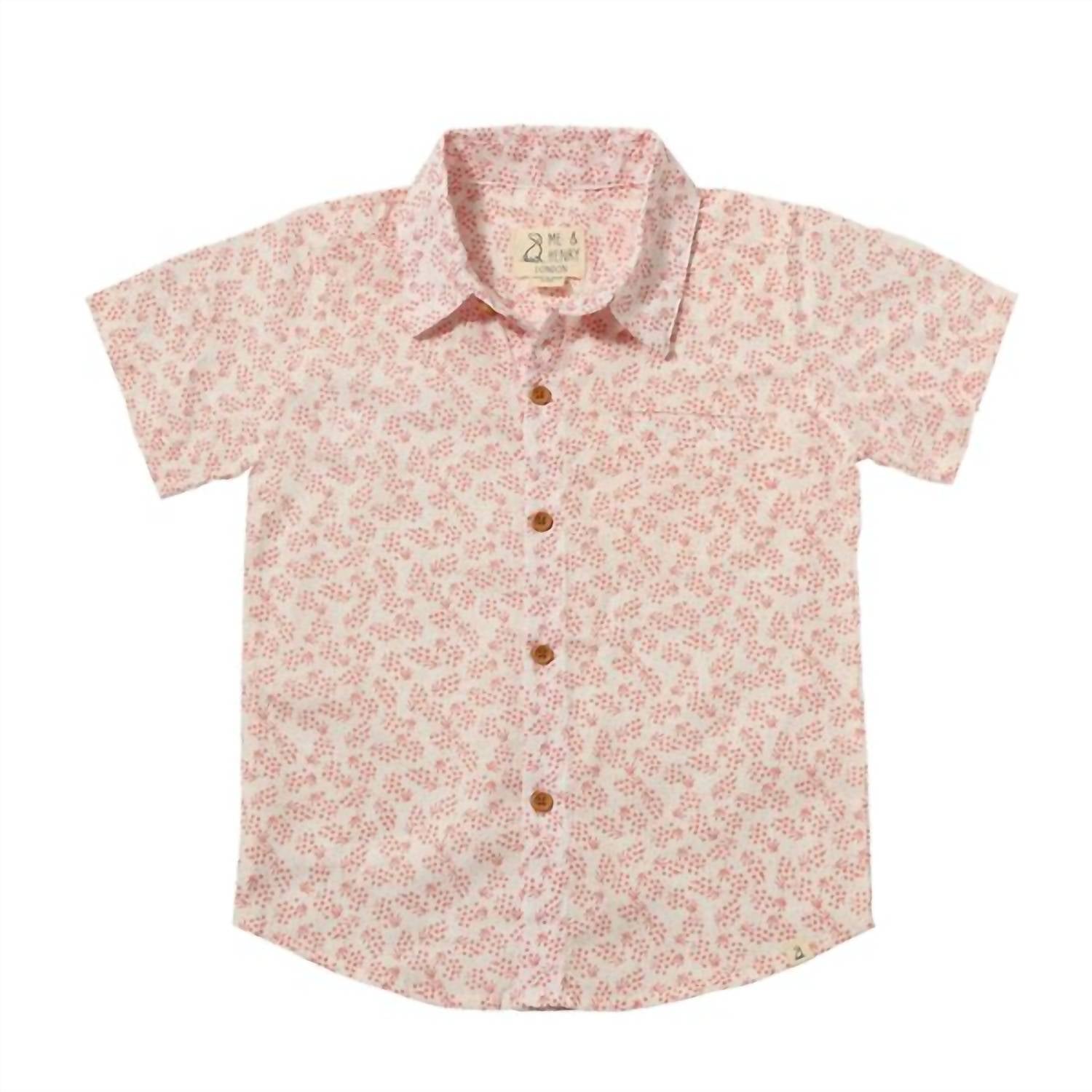 ME & HENRY Boy's Newport Woven Shirt in coral floral - kids' t-shirt