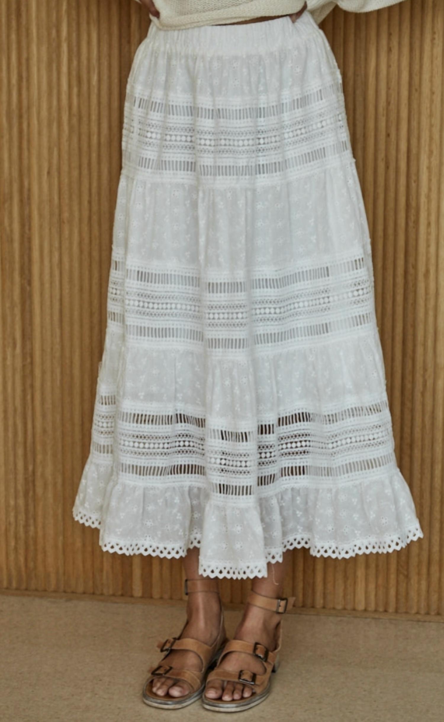 By Together - Eyelet Lace Tiered Maxi Skirt