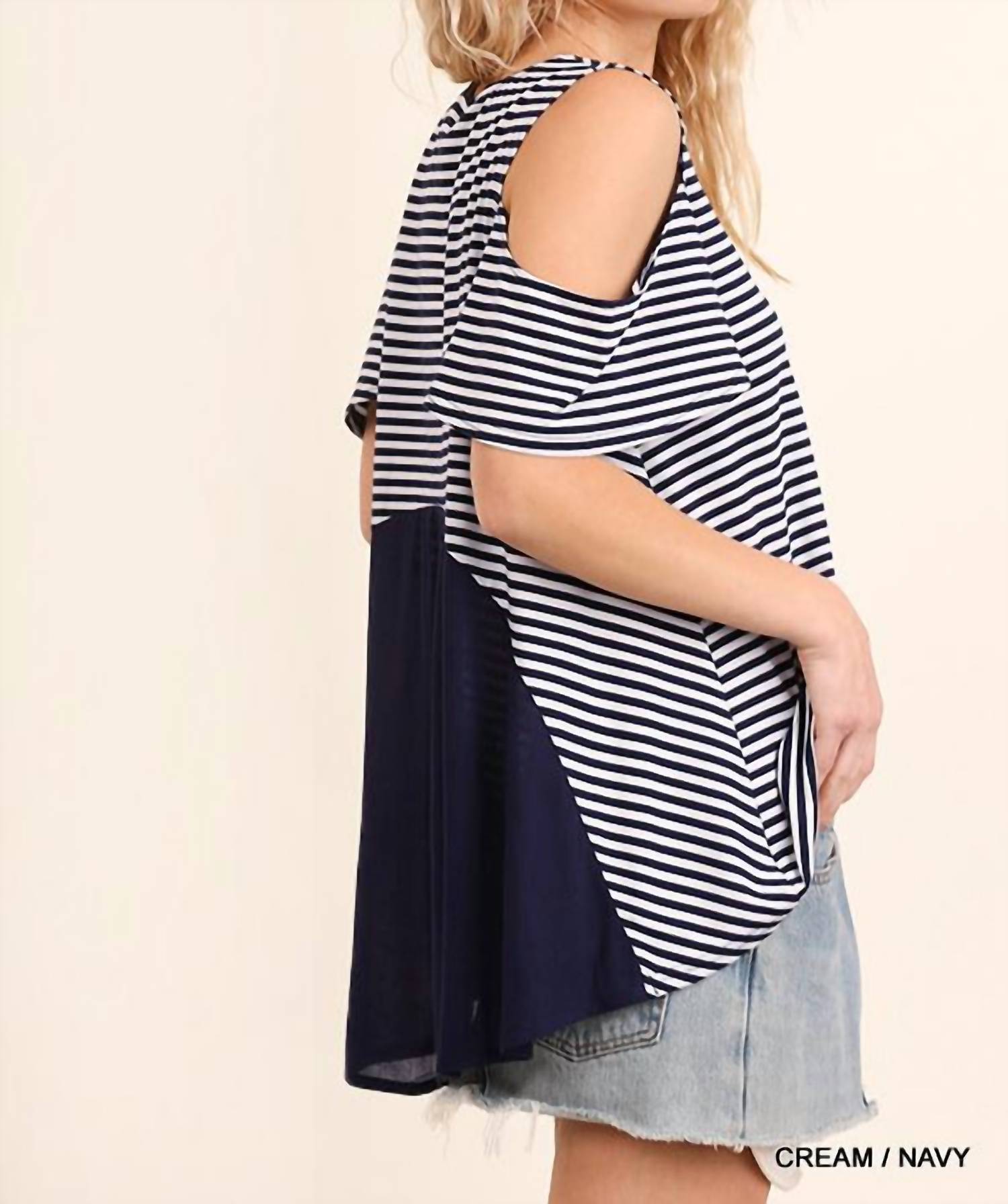 Umgee - Striped Cold Shoulder Top