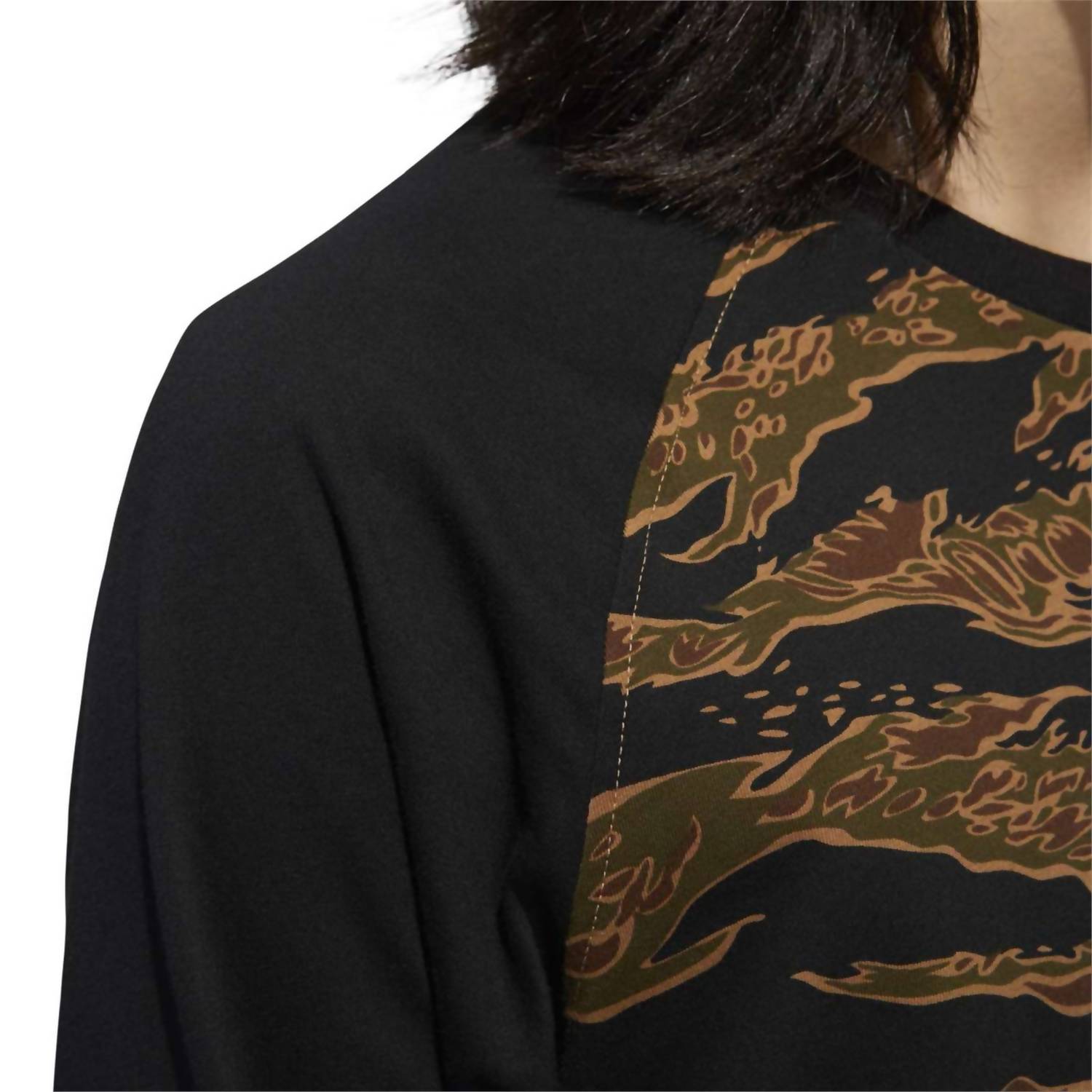 adidas Men's Crew Neck Raglan Tee in camo black - men's long sleeve top - detail view