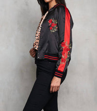 Paparazzi - Reversible Satin Embroidered to Tiger Baseball Jacket