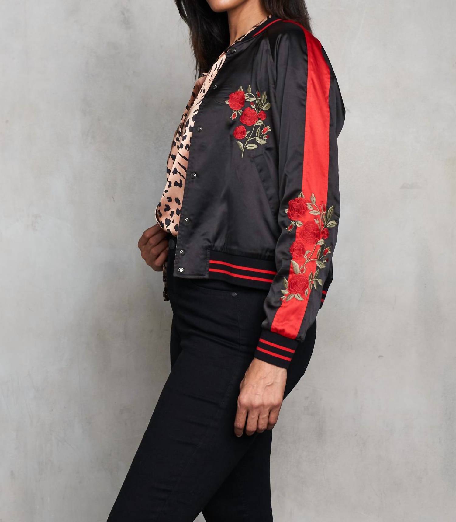 Paparazzi - Reversible Satin Embroidered to Tiger Baseball Jacket