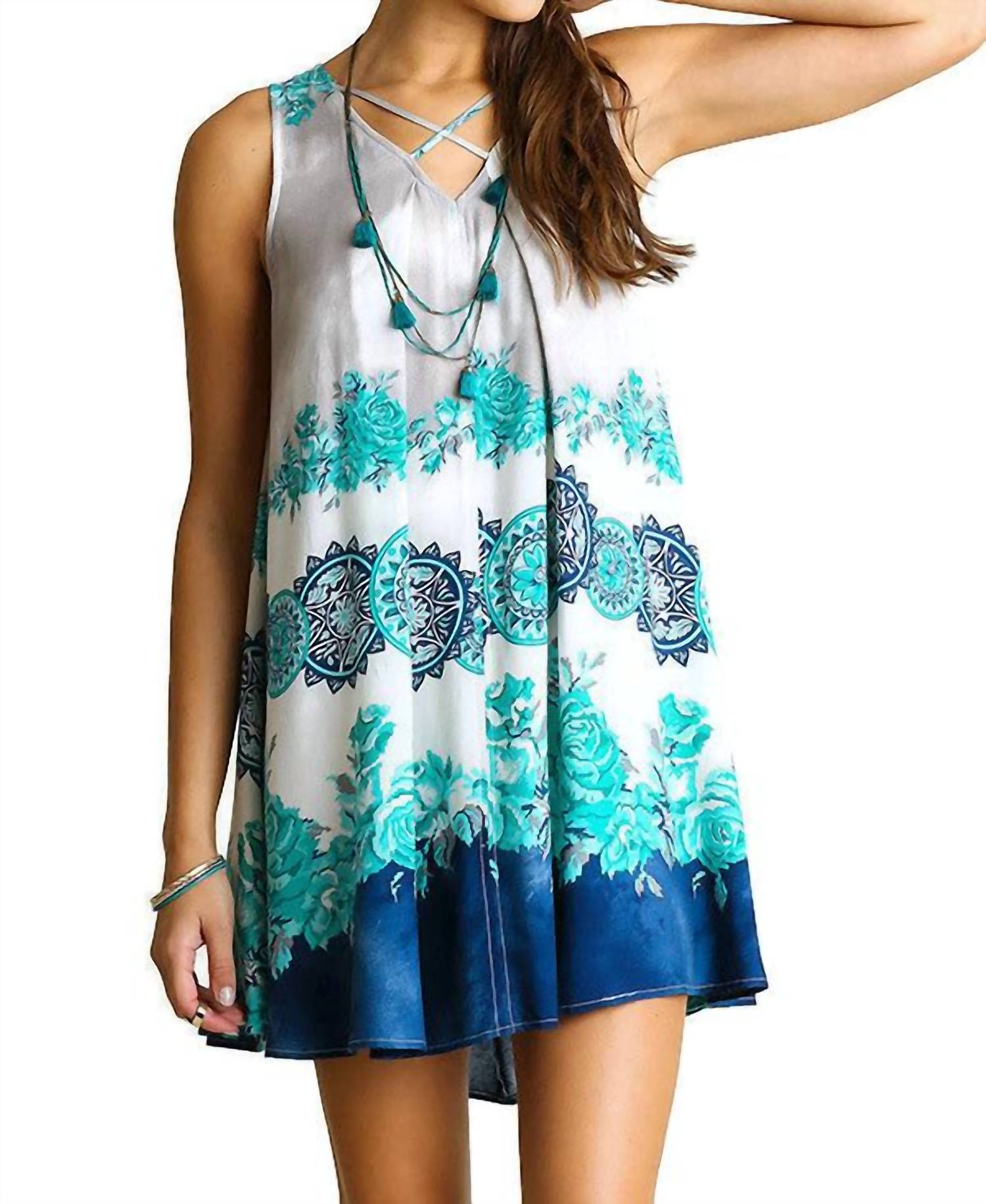 Umgee - Floral Crossed Neck Sleeveless Dress