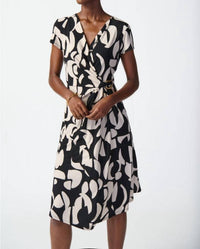 Joseph Ribkoff - Geometric Print Asymmetric Faux Wrap Dress
