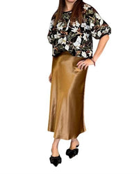 THML Holly Floral Sequin Top in black multi - women's blouse - detail view