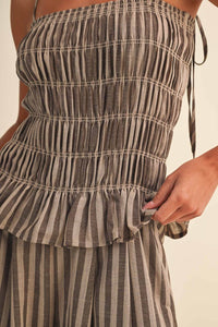 Klesis - Striped Ruffled Hem Wide Leg Jumpsuit
