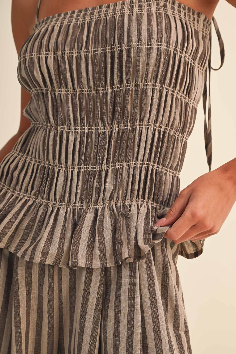 Klesis - Striped Ruffled Hem Wide Leg Jumpsuit