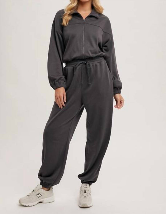Bluivy - Half Zipper Front Sweatshirt Jumpsuit