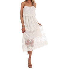 Storia - Heirloom Floral Tiered Lace Midi Dress
