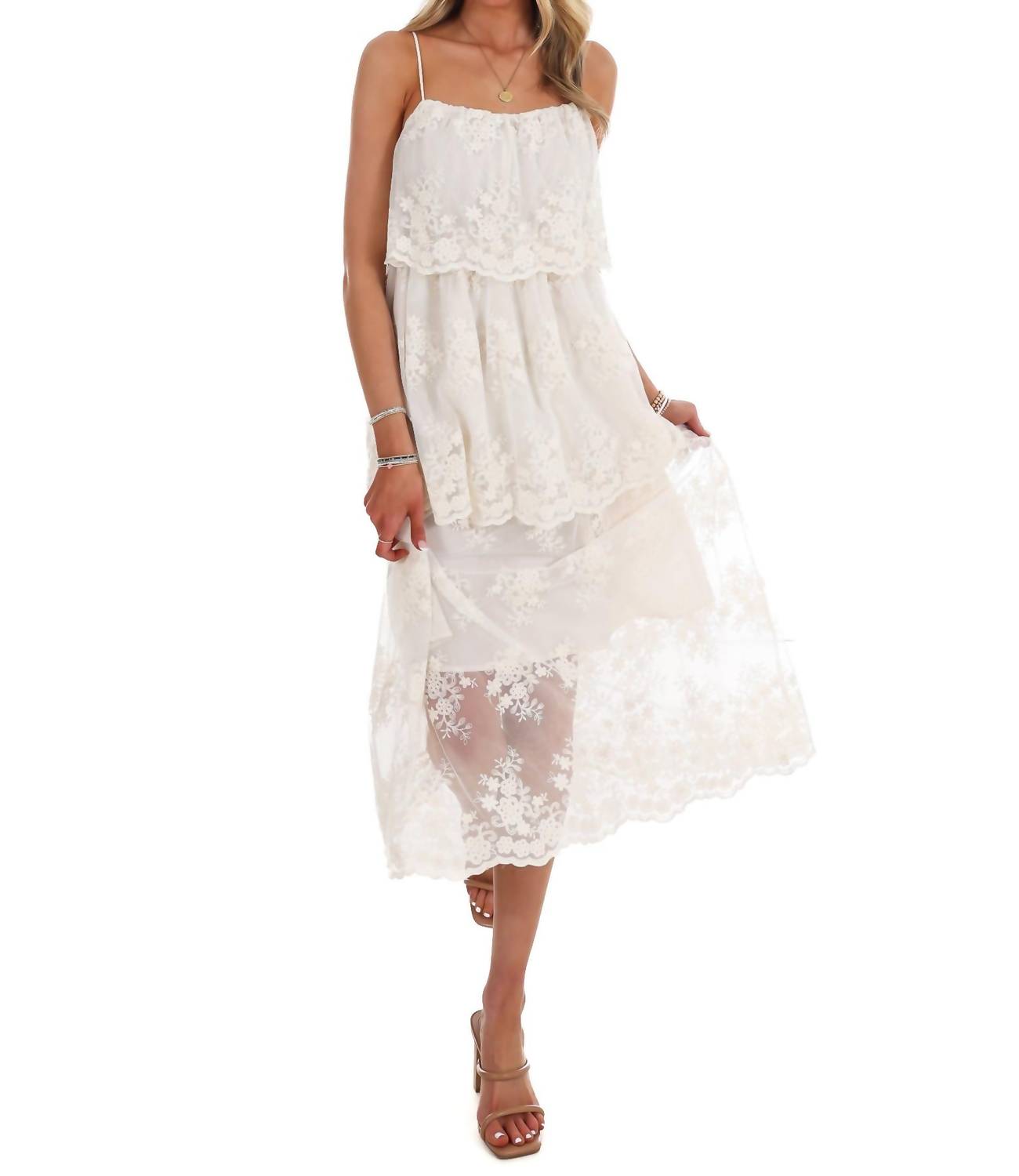 Storia - Heirloom Floral Tiered Lace Midi Dress