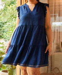 Skies Are Blue - Contrast Stitch Tiered Babydoll Dress