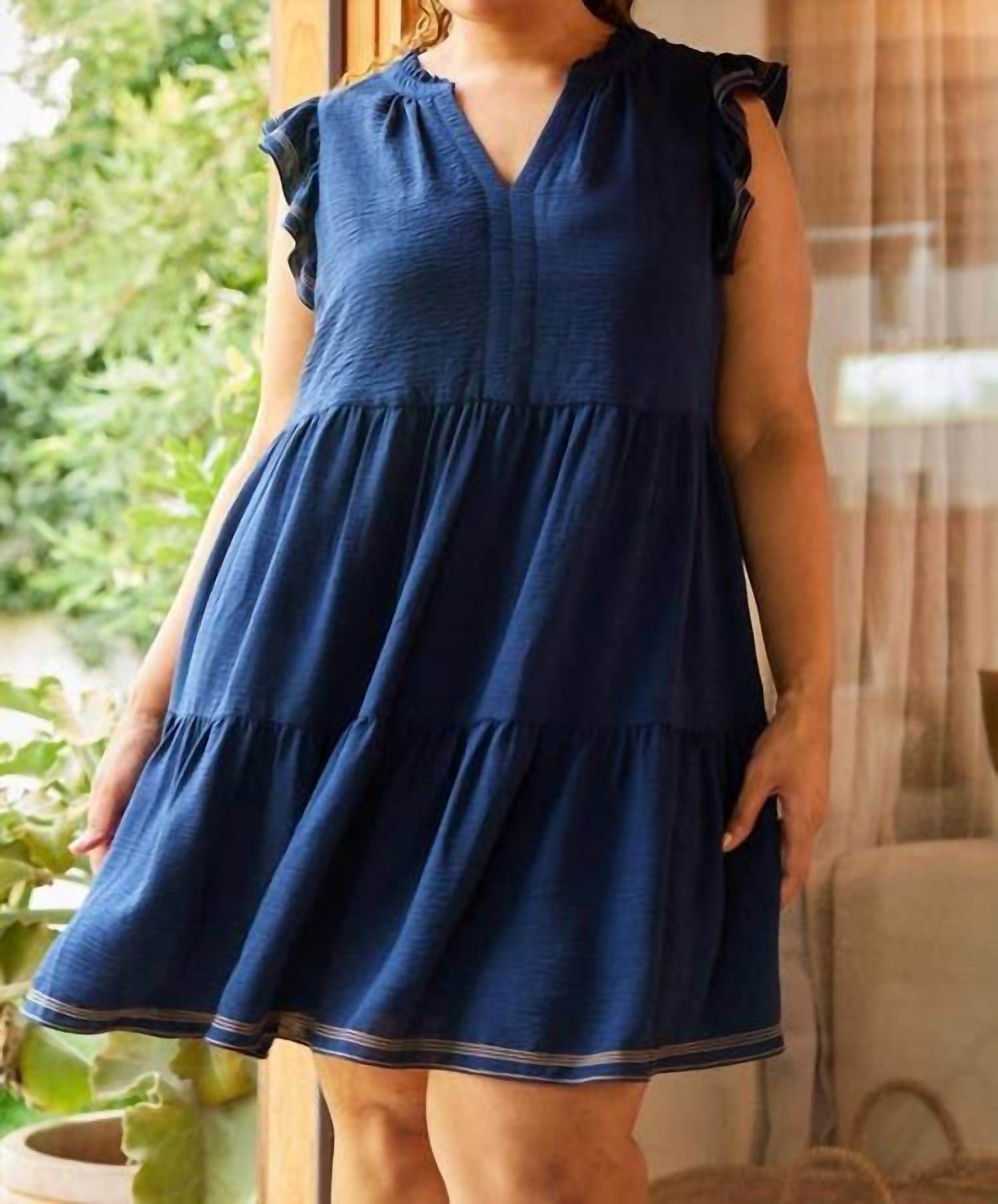 Skies Are Blue - Contrast Stitch Tiered Babydoll Dress