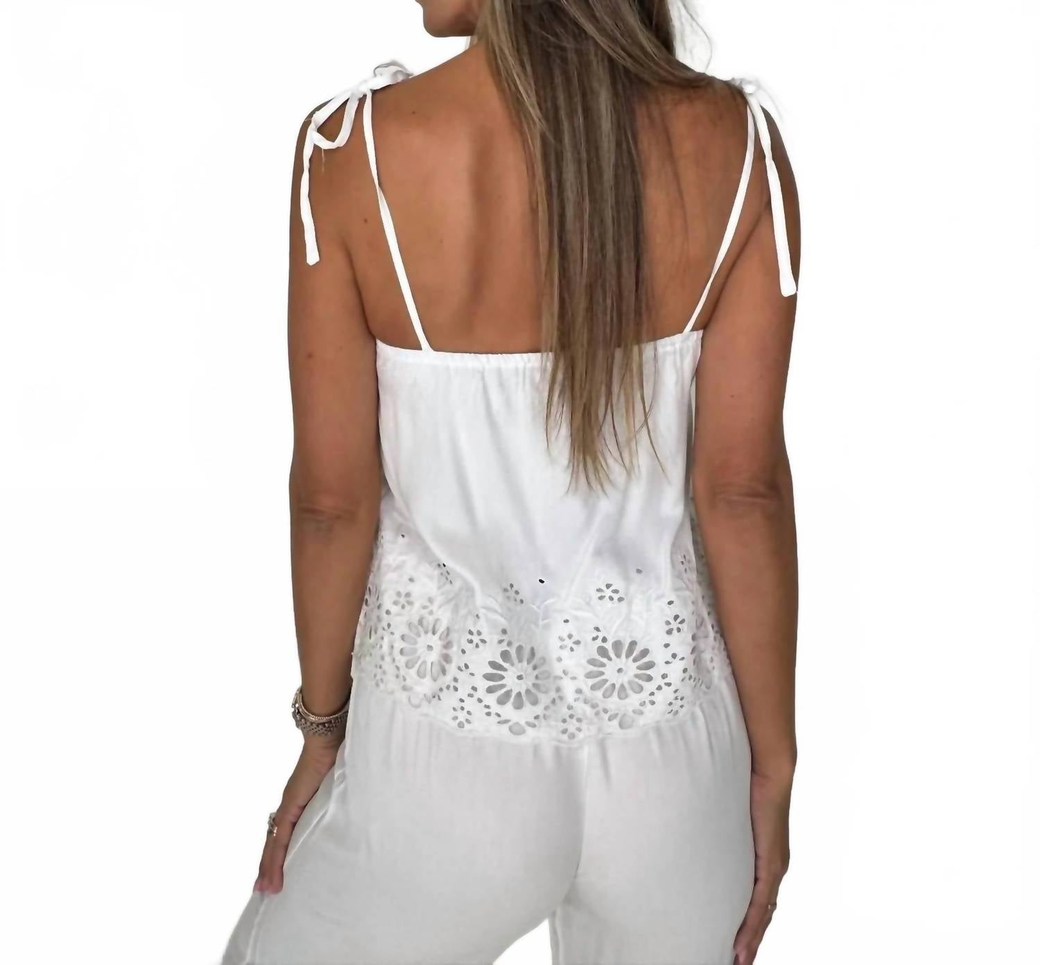 bobi Square Neck Tie Cami Top in white - women's shirt - alternate view