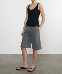 Enza Costa Linen Cotton Sweater Tank in black - women's tank top - alternate view