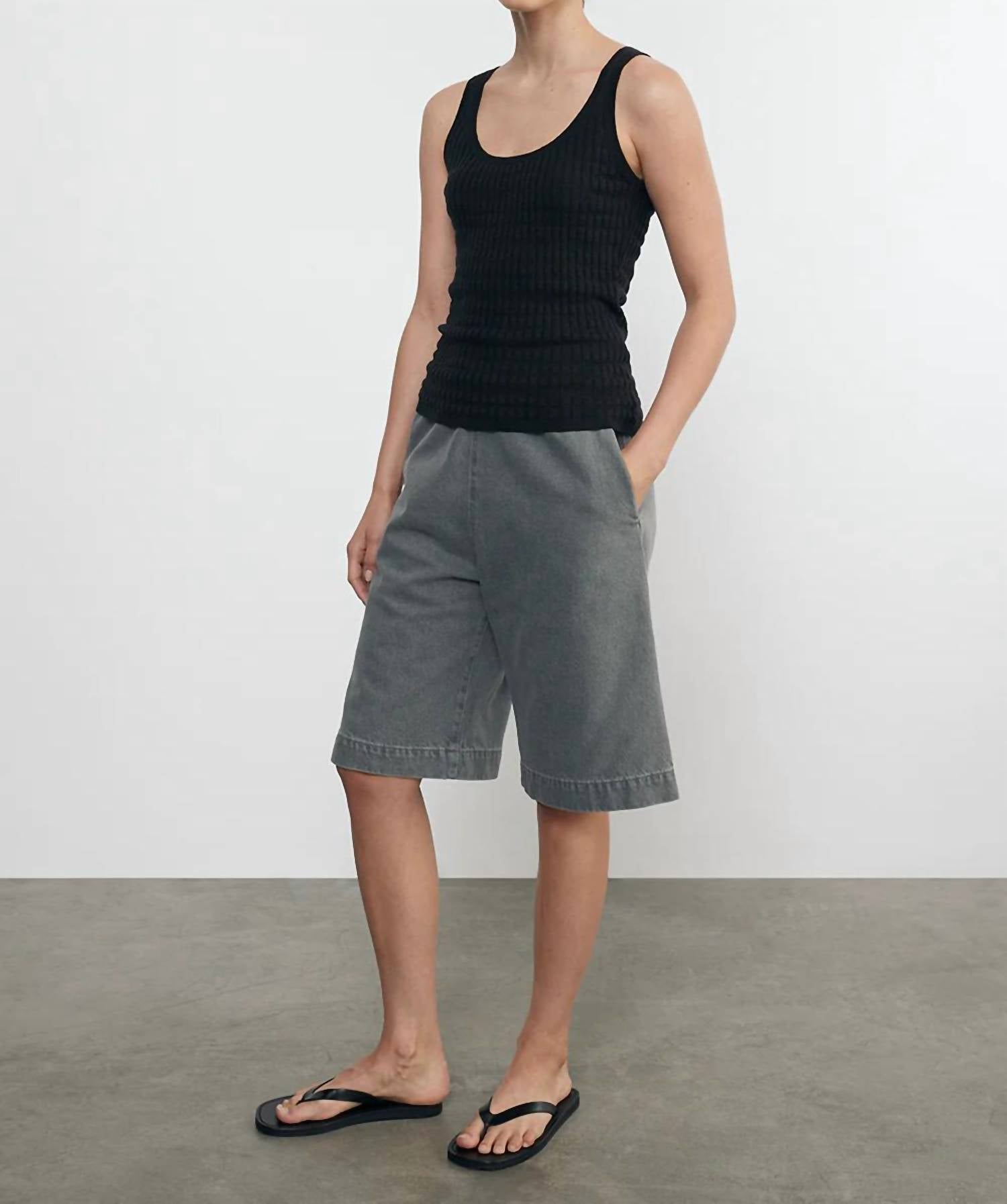 Enza Costa Linen Cotton Sweater Tank in black - women's tank top - alternate view