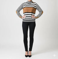 La Chic Designs - Striped Mock Neck Knit Sweater