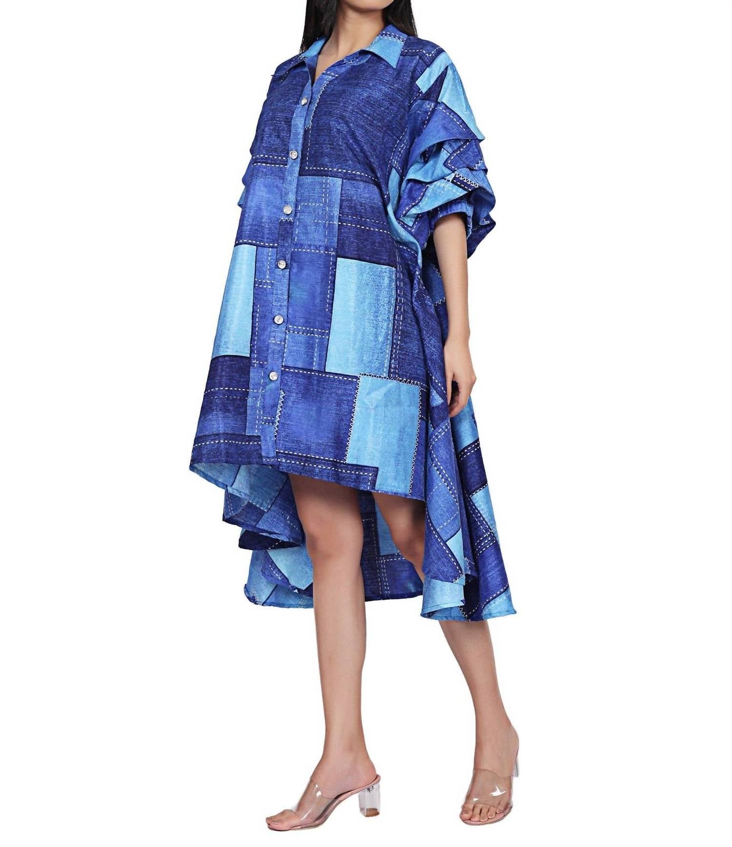 Step in Style Rhythm & Patch Dress in style rhythm patch dress in blue - women's dress - detail view