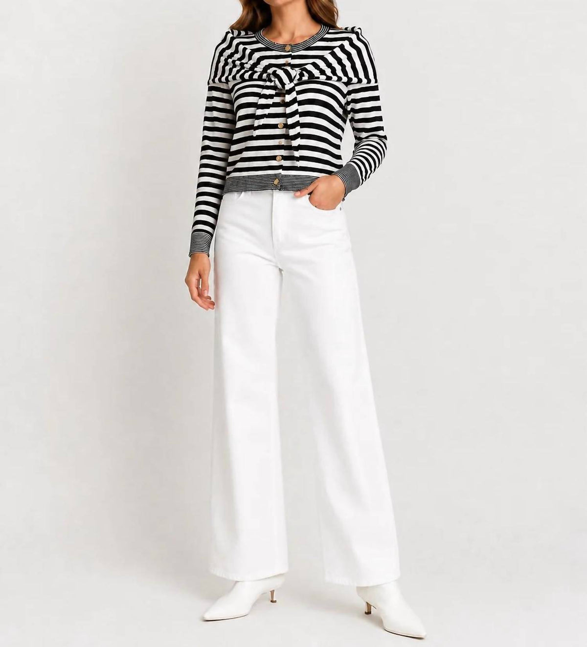 Rd Style - Striped Cardigan With Detachable Scarf