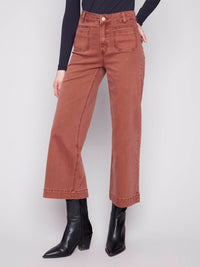 Charlie B - Cropped Patch Pocket Flare Twill Pants