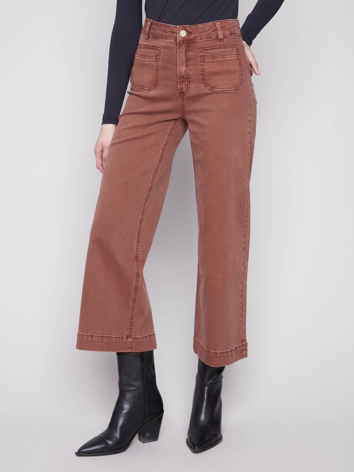 Charlie B - Cropped Patch Pocket Flare Twill Pants