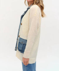 SIX/FIFTY Rachel Mixed Media Cardigan in denim mix - women's cardigan - alternate view